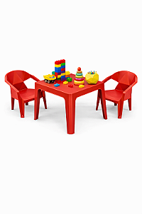 Mesa Infantil com 2 Cadeiras Diamante de Plástico Vermelha - Resistente e Seguro