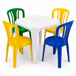 Conjunto/Jogo de Mesa com 4 Cadeiras Plásticas Bistrô 182 Kilos Cores Brasil