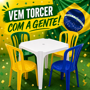 Conjunto/Jogo de Mesa com 4 Cadeiras Plásticas Bistrô 182 Kilos Copa do Mundo