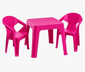 Mesa Infantil com 2 Cadeiras Diamante de Plástico Rosa - Resistente e Seguro