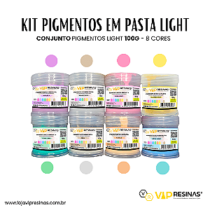 Pigmento Epóxi em Pasta – Cores Light: KIT COMPLETO 8 CORES 100 GRAMAS (Vip Resinas)