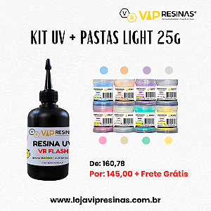 KIT Resina de Cura UV VR Flash 100g + Conjunto de Pastas Light 25g