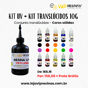 KIT Resina de Cura UV VR Flash 100g + Conjunto de Translúcidos Cores Sólidas 10g