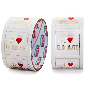 Etiqueta Adesiva 4cm - Páscoa Eu Amo Chocolate - 50 unidades