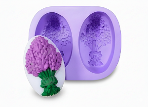 Molde de Silicone Maço Lavanda Oval 2 Cav para Sabonetes, Velas e Resina Artesanal