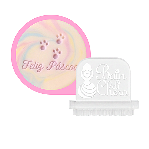 Carimbo Acrílico para Sabonetes - Feliz Páscoa com Pegadas de Coelho