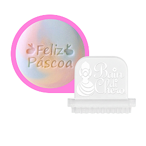 Carimbo Acrílico para Sabonetes - Feliz Páscoa Dois Coelhos