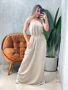 Vestido Longo em Crepe com Fenda e Amarração Adrieli