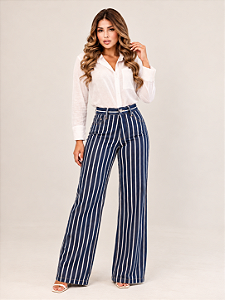 Calça Jeans Wide Leg Listrada