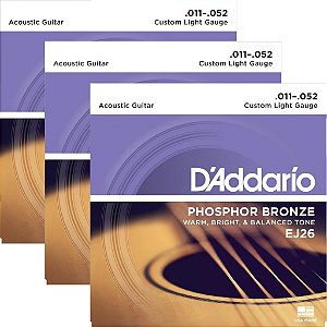 3 Encordoamento Violão Aço 011 Daddario Phosphor Bronze Ej26