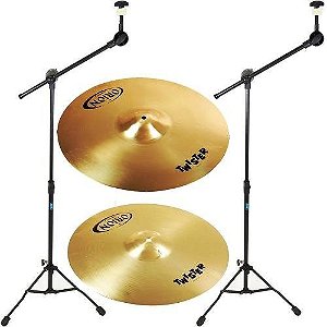 Kit 2 Pedestal Girafa Ask Pratos Bateria B12g + Pratos Orion