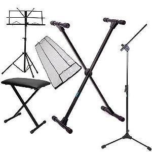 Kit Acessórios Para Teclado Musical + Pedestal De Microfone