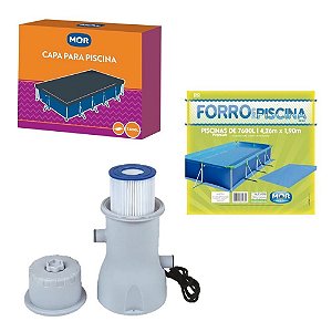 Kit Filtro 3600 L/h + Capa + Forro Para Piscina Premium 7600 L - Mor