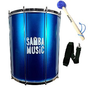 Kit Surdo Madeira Samba Music 60x20 Azul Pele Animal