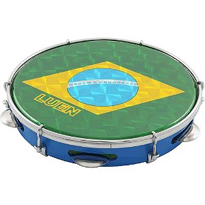Pandeiro Luen 10" Abs Azul 6 Afinação Bandeira do Brasil