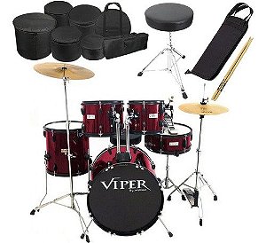 Kit Bateria Acústica C.ibanez Xpro Viper Vinho + Acessórios