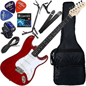 Kit Guitarra Elétrica Stratocaster Giannini G100 TRD/WH Vermelha Gx02