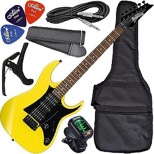 Kit Guitarra Ibanez Elétrica Grx 55b Hsh Yellow Ye Amarela