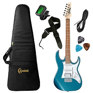 Kit Guitarra Ibanez Gio grx 40 Azul hss Metallic Light Blue Mlb c/ Bag Luxo, Afinador, Cabo, Correia e Palhetas