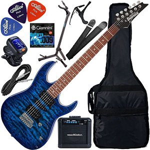 Kit Guitarra Ibanez Grx70 Qa Hsh Blue Burst Tbb Gx03