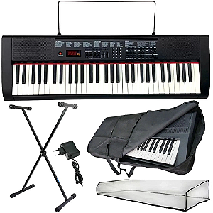 Kit Teclado Musical Queens 61 Teclas Semi Profissional Max