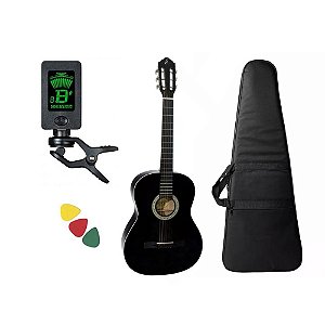 Kit Violão Giannini N14 Nylon Cor Preto Com Afinador