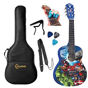 Kit Violão PHX Vingadores Avengers VIM-A1 Infantil 1/2 Com Capa, Palhetas, Capotraste, Correia, Protetores de Dedos