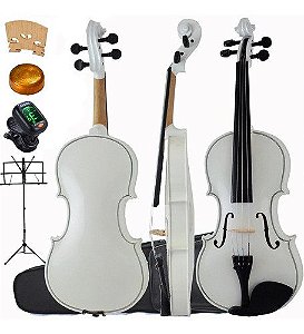 Kit Violino Barato Canhoto Branco  4/4 Estojo Arco Breu
