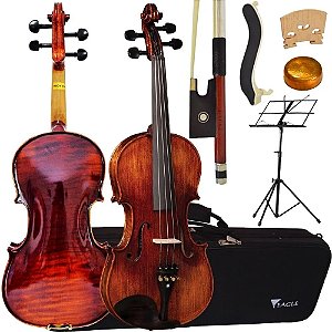 Kit Violino Vk544 4/4 Envelhecido Eagle Com Case Luxo + Estante De Partitura + Espaleira