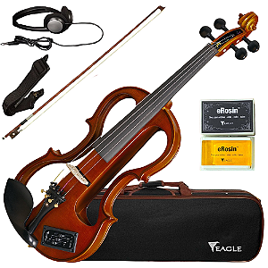 Violino Elétrico Eagle EV-744 4/4 com Captador Piezo Equalizador 2 Bandas Arco Breu Espaleira Estojo e Fone