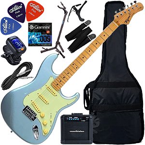 Kit Guitarra Elétrica Strato Tagima Woodstock Tg530 Azul Metálico Gx03