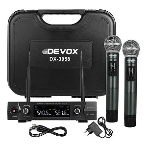 Microfone Sem Fio de Mao Duplo Uhf Multi frequência Dx-3058 Devox