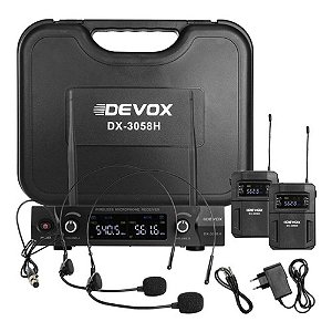 Microfone Sem Fio Headset Duplo Uhf Multi Canal Dx-3058h Devox
