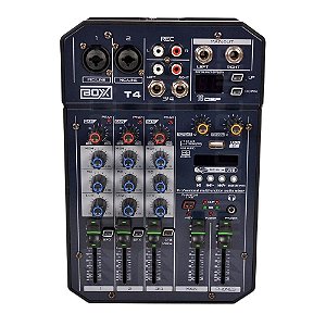 Mixer Mesa de Som 4 Canais T4 Boxx Analógica Entrada USB