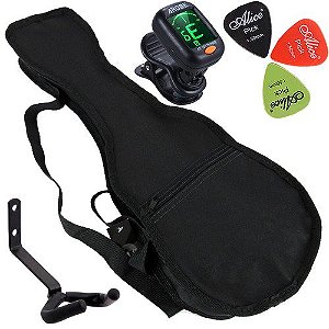 Kit Capa Para Ukulele Soprano C/ Palheta Afinador Suporte