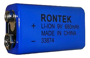 Bateria Recarregavel LI-ION 9V 680MAH 26x18x49mm Rontek