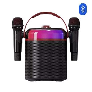 Caixa de Som Karaokê Bluetooth C/ 2 Microfones Leds RGB Ka-8388 Preto