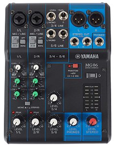 Mesa de Som Yamaha MG06 6 Canais Analógica Interface de Áudio