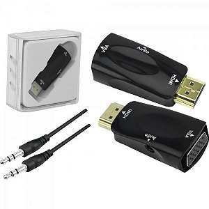 Plug Conversor HDMI x VGA Com Saída R+L Preto Chip Sce
