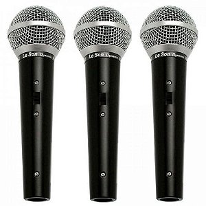 Kit Com 3 Microfones Leson LS50K3 Dinâmico Preto