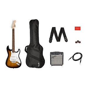 Kit Guitarra SQUIER Stratocaster Sunburst + Frontman 10G + Acessórios