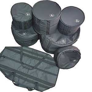 Kit Capa Bag Bateria 7 Peças Nylon Acolchoada Bumbo 20'' Carbon