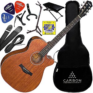 Kit Violão Eletroacústico Shelby SGA196C Folk Aço Satin Natural Vx3