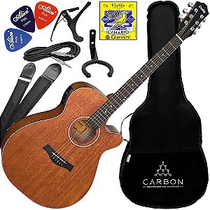 Kit Violão Eletroacústico Shelby SGA196C Folk Aço Satin Natural Vx02