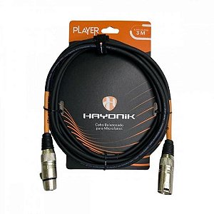 Cabo Para Microfone Player XLR(F) x XLR(M) 3m Preto Hayonik