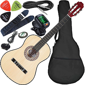 Kit Violão Elétrico Waldman Popstar Pp1 Natural Cordas Nylon C/ Acessórios