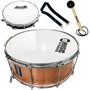 Kit Percussão Music Zabumba 20x20 + Pandeiro + Acessórios