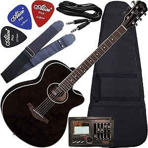 Kit Violão Eletroacústico Aço Mini Jumbo Hm239 Trbk Hofma
