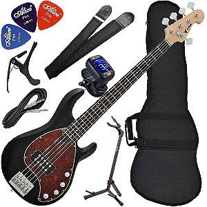 Kit Contrabaixo Elétrico Phx Msr-5 Bk Five 5 Cordas Preto