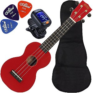 Kit Ukulele Soprano Mahalo Mr1 Vermelho cordas Aquila e capa MR1-RD Ux01